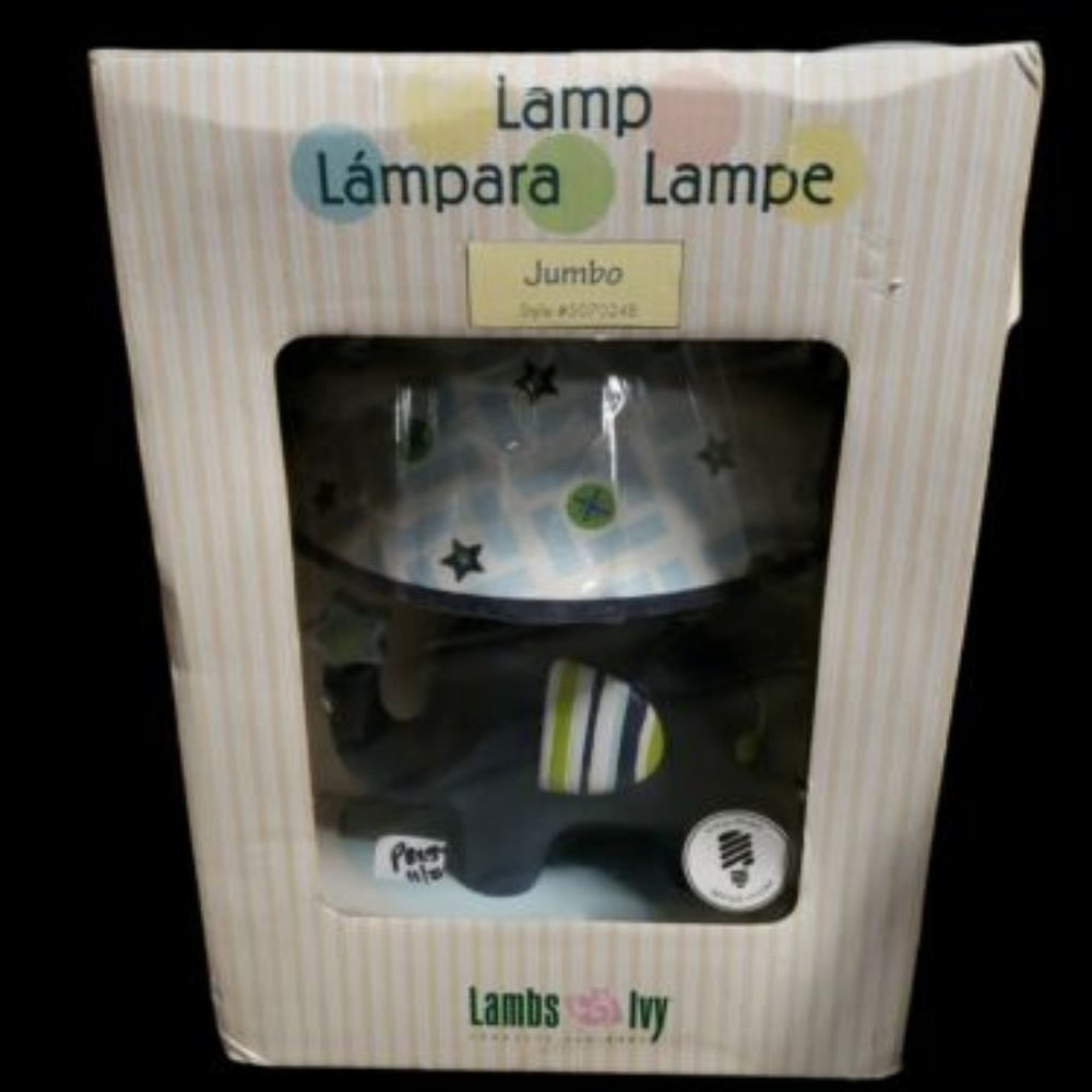 RARE Lambs & Ivy Jumbo Navy Blue Elephant Nursery Lamp with Shade & Bulb